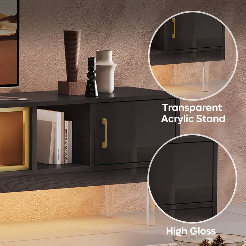 High Gloss LED TV Stands Modern Entertainment Center for 85" TV with Drawer - 80 inches