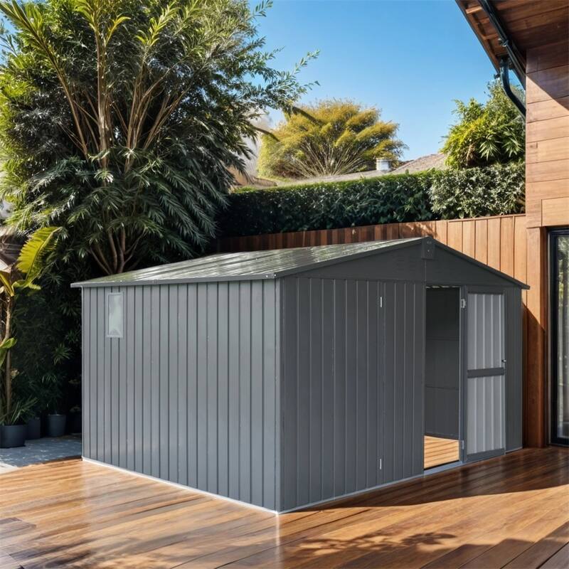 Galvanized Frame Backyard Storage Shed with Windows and Lockable Door