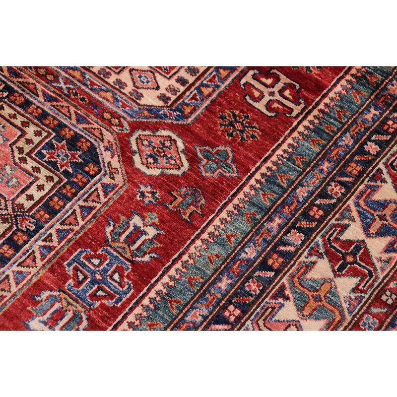 Southwestern Super Kazak Amara Red/Beige Hand Knotted Wool Rug - 4'10'' x 6'6''
