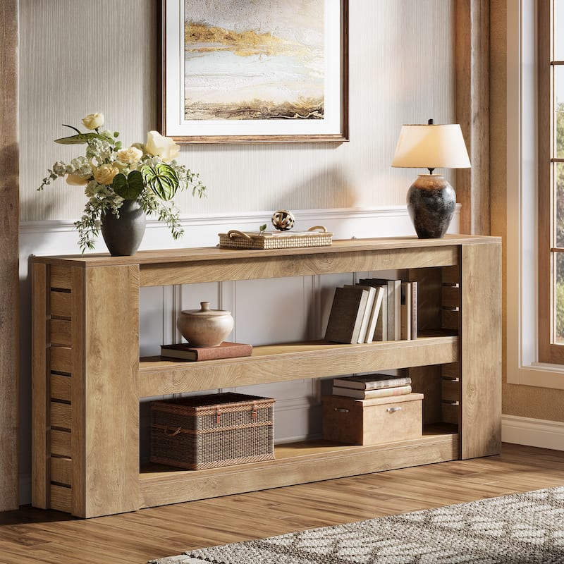 71-Inch Extra Long Console Table with 3-Tier Shelves for Entryway, Living Room, Behind thd Couch - Brown