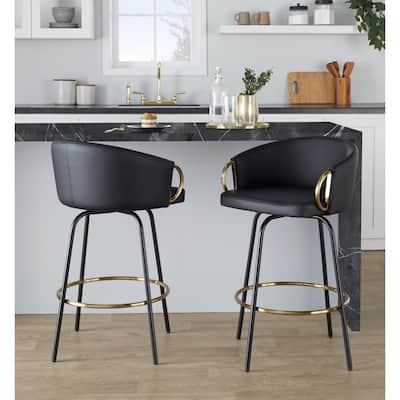 Silver Orchid Battista 26" Fixed-Height Counter Stool with Black Metal Legs & Gold Footrest (Set of 2)