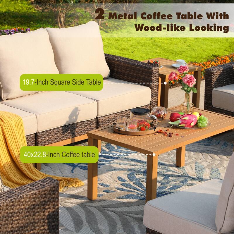 6/9piece Patio Rattan Wicker Patio Furniture Set Swivel Rocking Chair