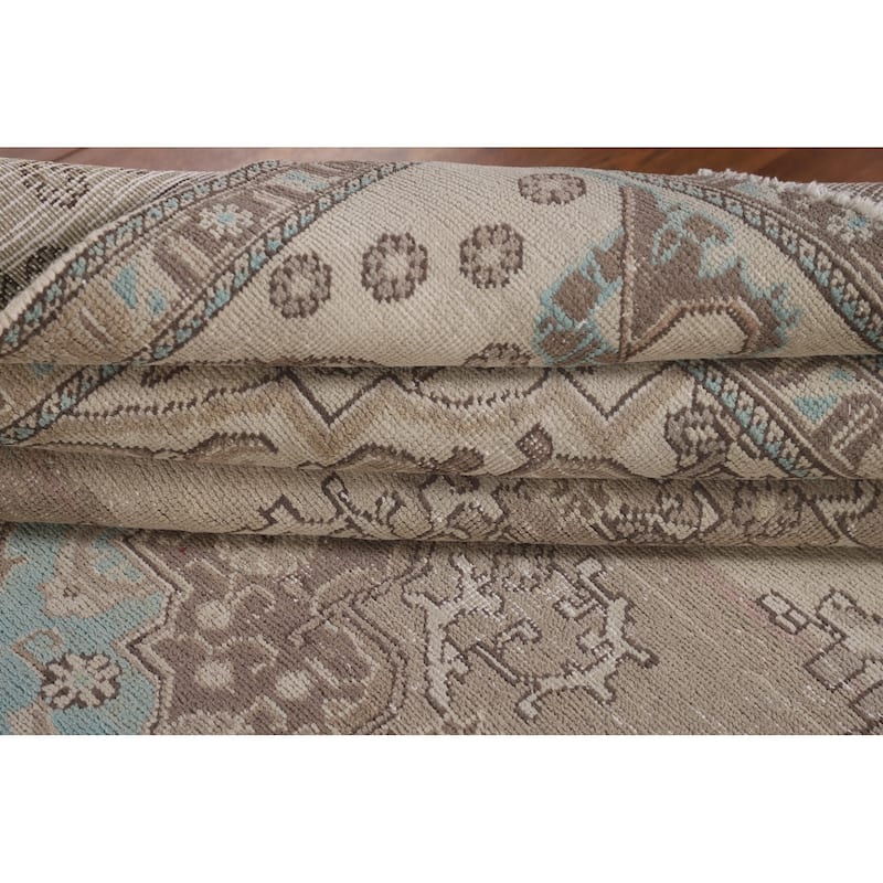 Distressed Beige Tabriz Persian Vintage Rug Handmade Wool Carpet - 6'5"x 9'7"