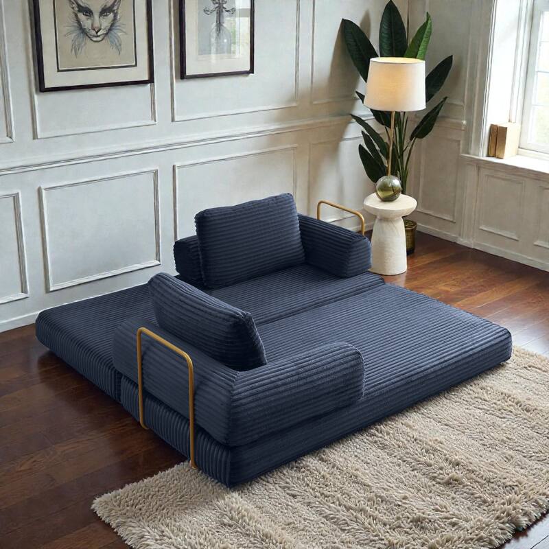 Convertible Sofa Bed Futon, Corduroy Folding Floor Couch with Pillows, Boneless Sleeper Mattress for Living Room