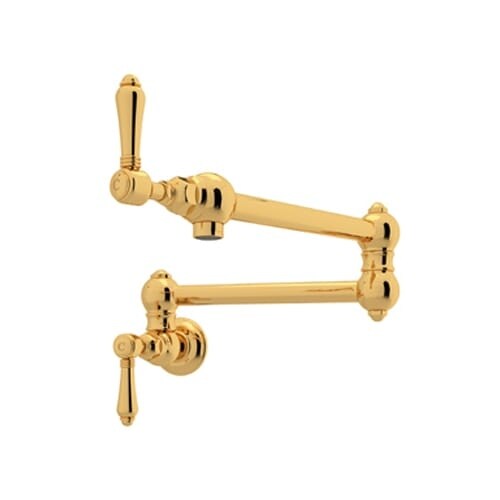 Rohl A1451LM-2 Country Kitchen Wall Mounted Pot Filler Faucet with Metal Lever Handles and Dual Shut Off