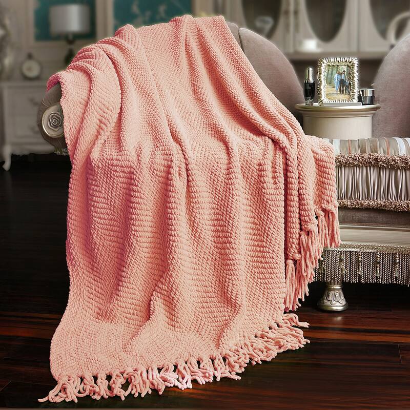 Knitted Tweed Couch Throw - Peach Melba - 50" x 60"