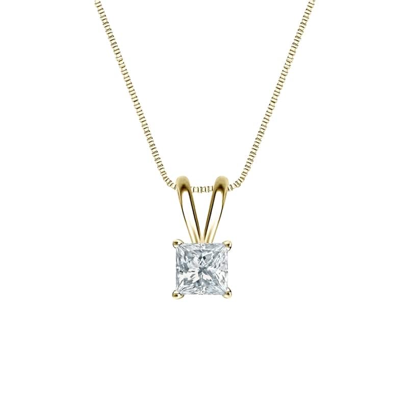 Auriya 18-karat Gold 0.30ctw Princess Solitaire Lab Grown Diamond Necklace 4-Prong Basket (F-G VS) - 0.3