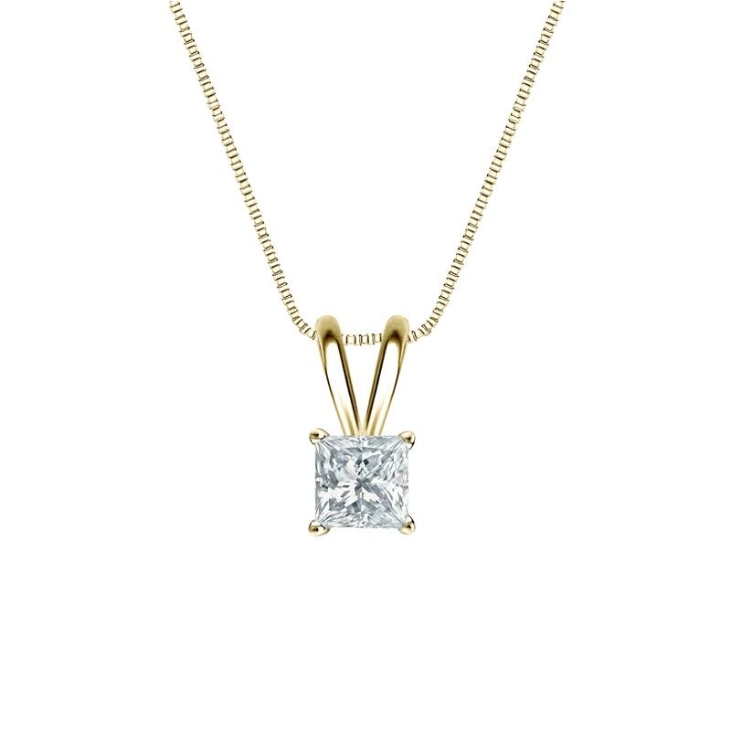 Auriya 18-karat Gold 0.45ctw Princess Solitaire Lab Grown Diamond Necklace 4-Prong Basket (H-I VS) - 0.45