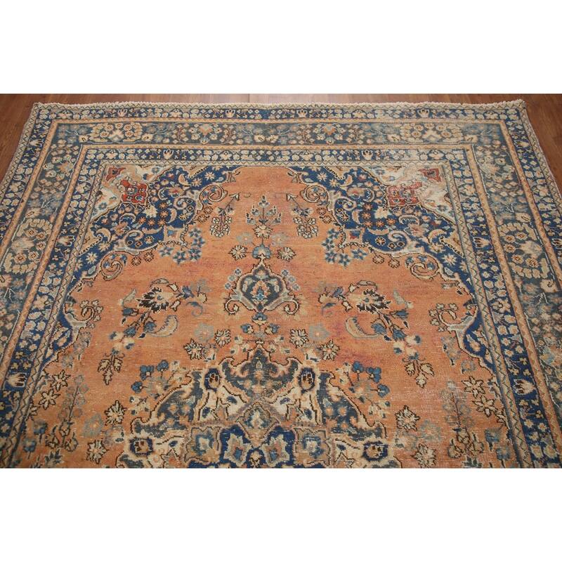 Hand Knotted Oriental 100% Wool Carpet Traditional Medallion Oranges & Rust Mashad Area Rug - 9' 4'' X 6' 4''