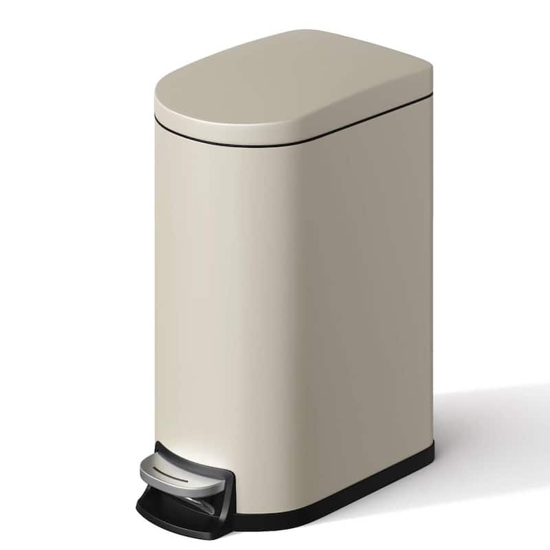 2.6 Gallon Stainless Steel Slim Trash Can, Step-on Garbage Bin for Narrow Space, Kitchen, Bathroom, Office - Off-White