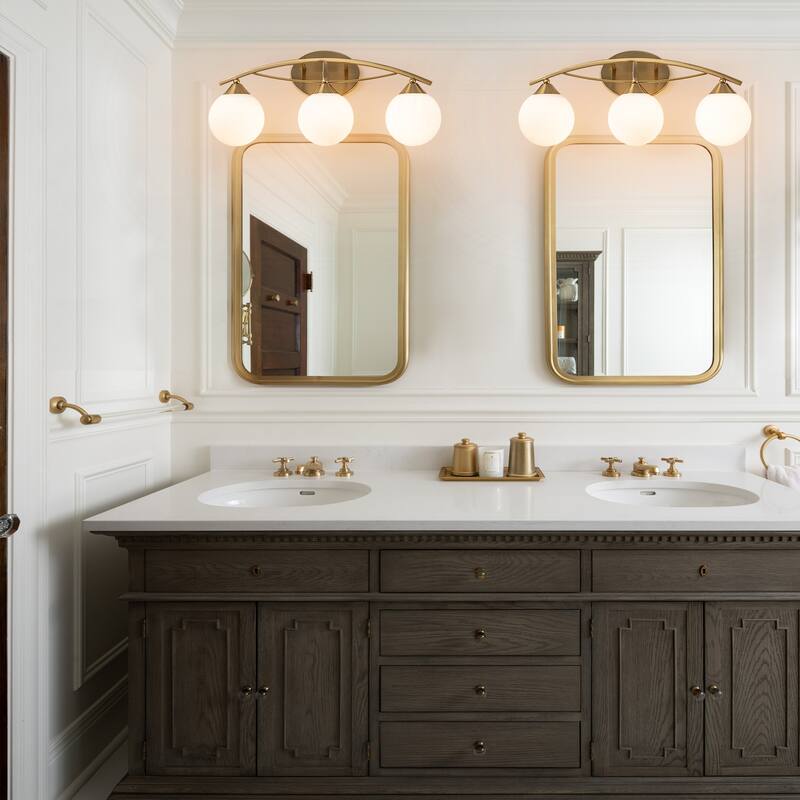 3/4-Light Dimmable Modern Brass Bathroom Vanity Light with Frosted Glass