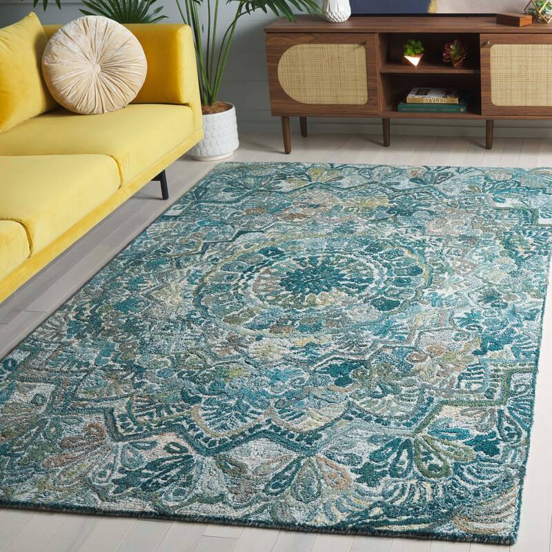 SAFAVIEH Handmade Marquee Carlijn Modern Medallion Wool Rug - 5' x 8' - Aqua/Green