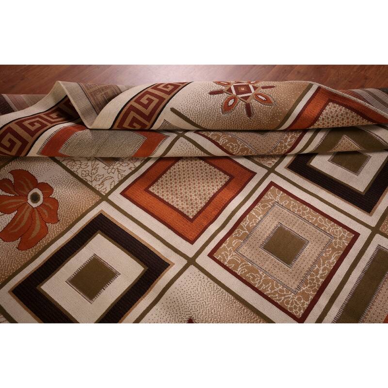 Contemporary Geometric Kashan Turkish Rug Machine Made Floral Carpet - 9'9" x 12'4"