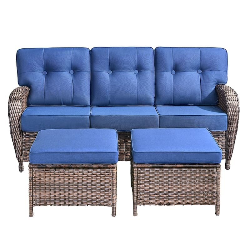 3 Pieces Pocassy 3-Seat Sofa with Ottomans
