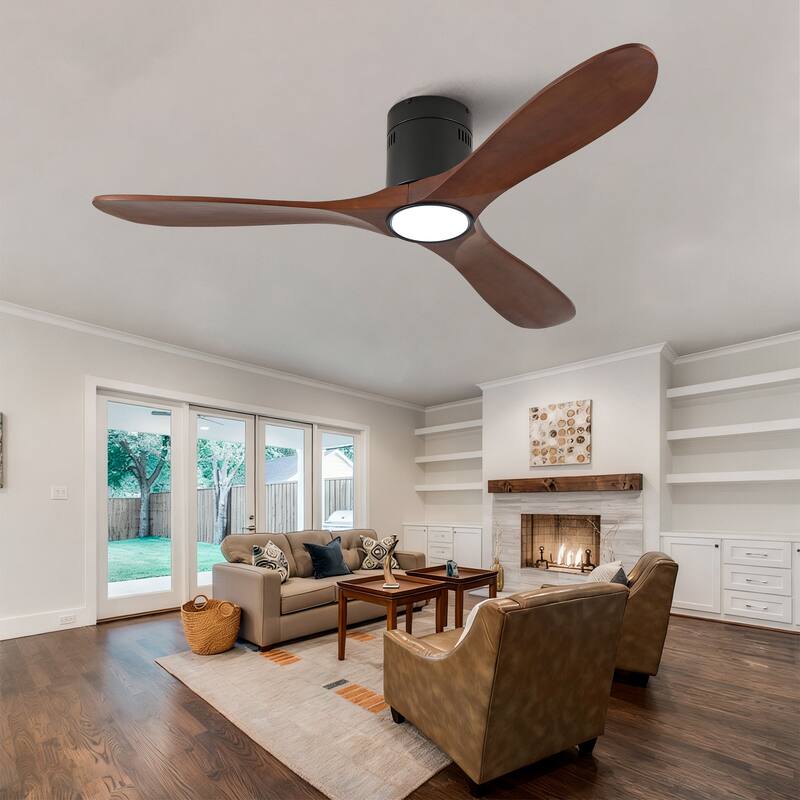 52-Inch Recessed Ceiling Fan With Light, Remote Control, Solid Wood Blades, Dimmable, Reversible, Quiet Operation - Black - Black