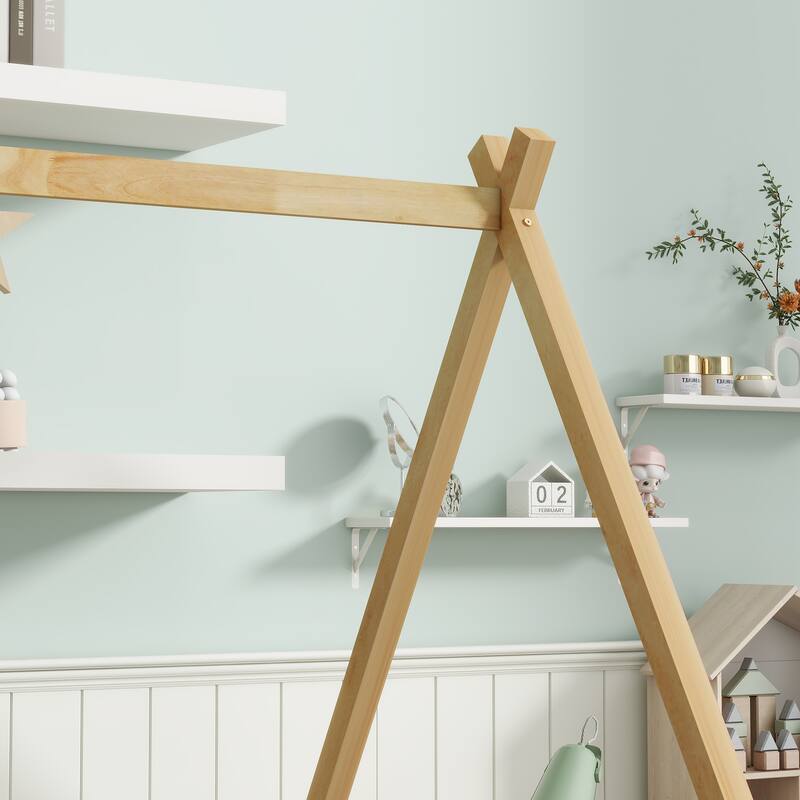 Rubber Wood Tent-shaped Floor Bed