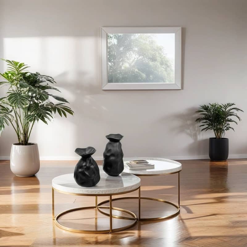 Set of Two Paper Bag Inspired Black Ceramic Vases