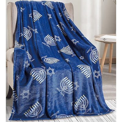 NobleHouse Maccabbee Collection Microplush Holiday Throw Blanket 60 x 50 Hanukkah Menorah