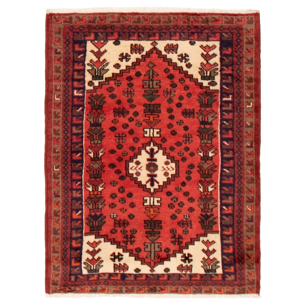 ECARPETGALLERY Hand-knotted Andelz Red Wool Rug - 3'5 x 4'6
