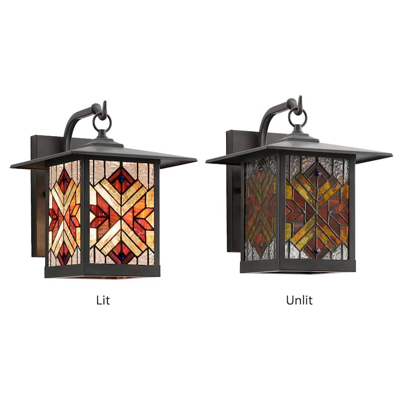 River of Goods Red Stained Glass and Oil Rubbed Bronze 1-Light Outdoor Lantern Wall Sconce - 10.75" x 9" x 11.75"