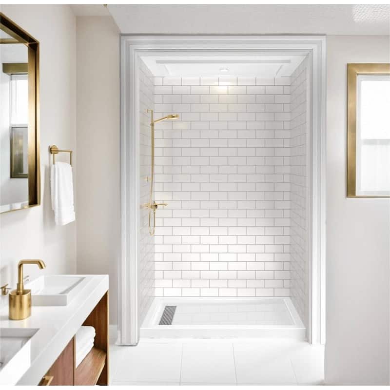 i-Homare 36" X 60" Rectangular Shower Base with Side Trench Drain and 3 Aluminium Flanges,Including Drain Cover