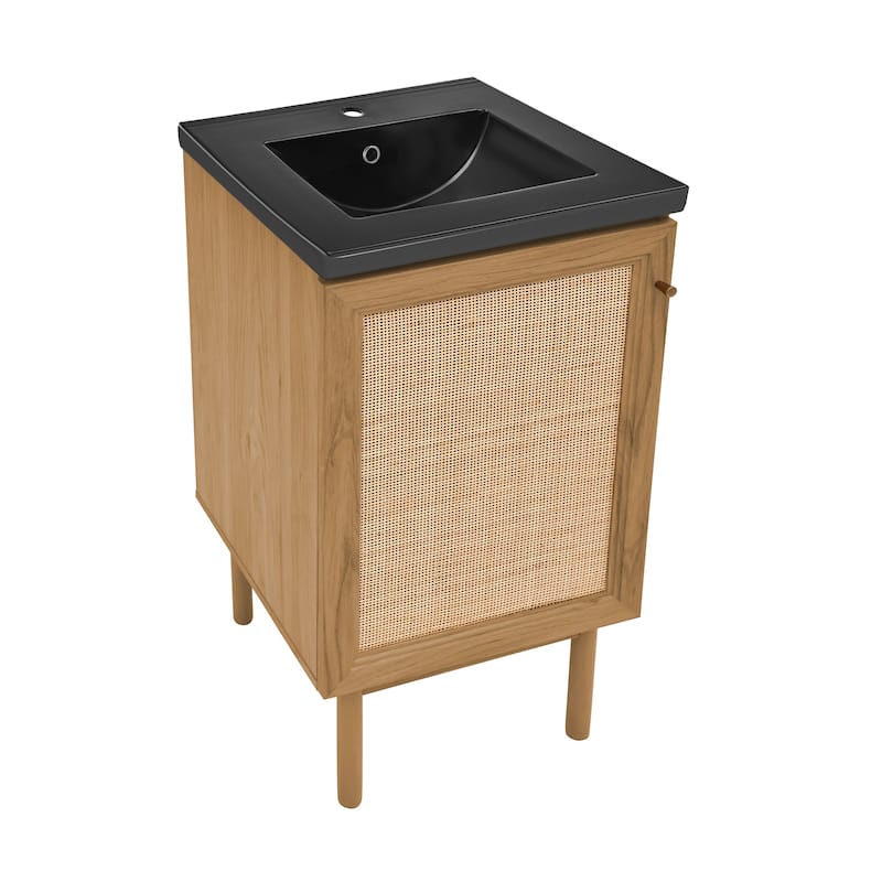 Classe 18 In. Oak Bathroom Vanity With Black Ceramic Sink Top