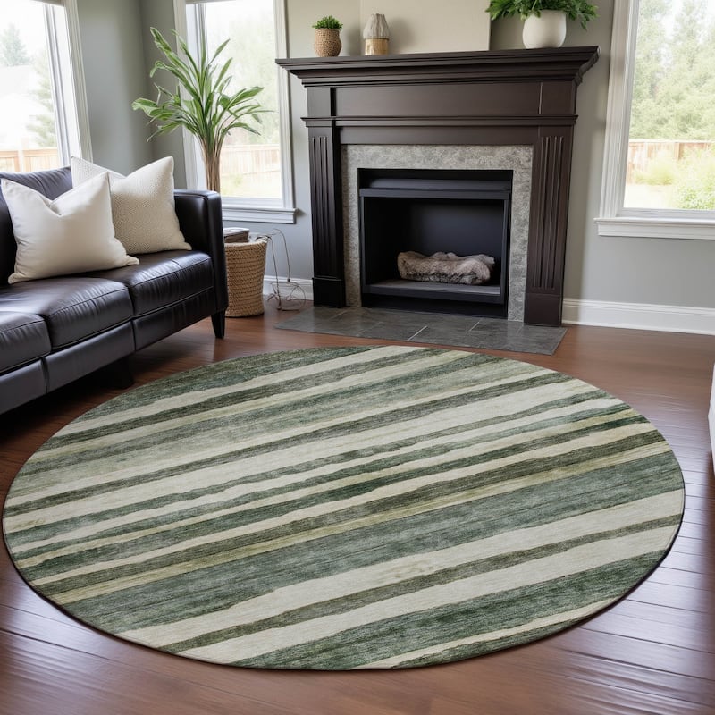 Premium Washable Super Soft Modern Stripes Mayfield Rug - Sage - 8' x 8'