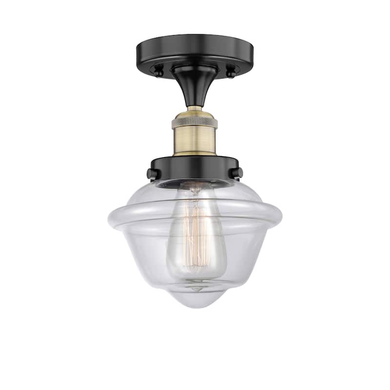 Innovations Lighting Oxford - 1 Light 7" Semi-Flush Mount - Clear/Black Antique Brass