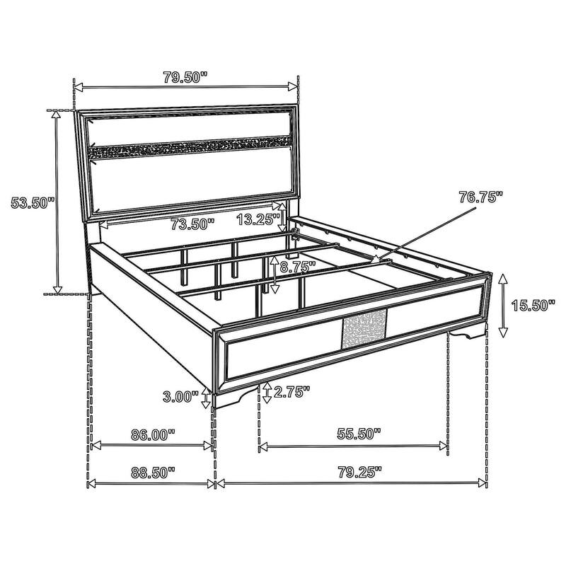 Vino California King Size Bed, Panel Black Upholstery, Glitter Stripe