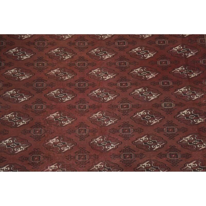 Hand Knotted Oriental 100% Wool Carpet Traditional All-Over Red Bokhara Area Rug - 12' 3'' X 8' 0''