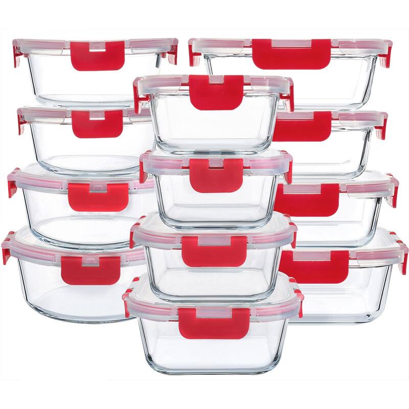24-Piece Glass Food Storage Containers with Upgraded Snap Locking Lids,Glass Meal Prep Containers Set