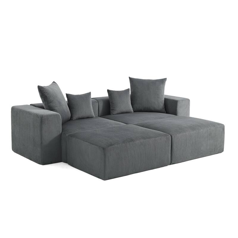 81"W No Assembly Corduroy Modular Sectional Sofa with Ottoman