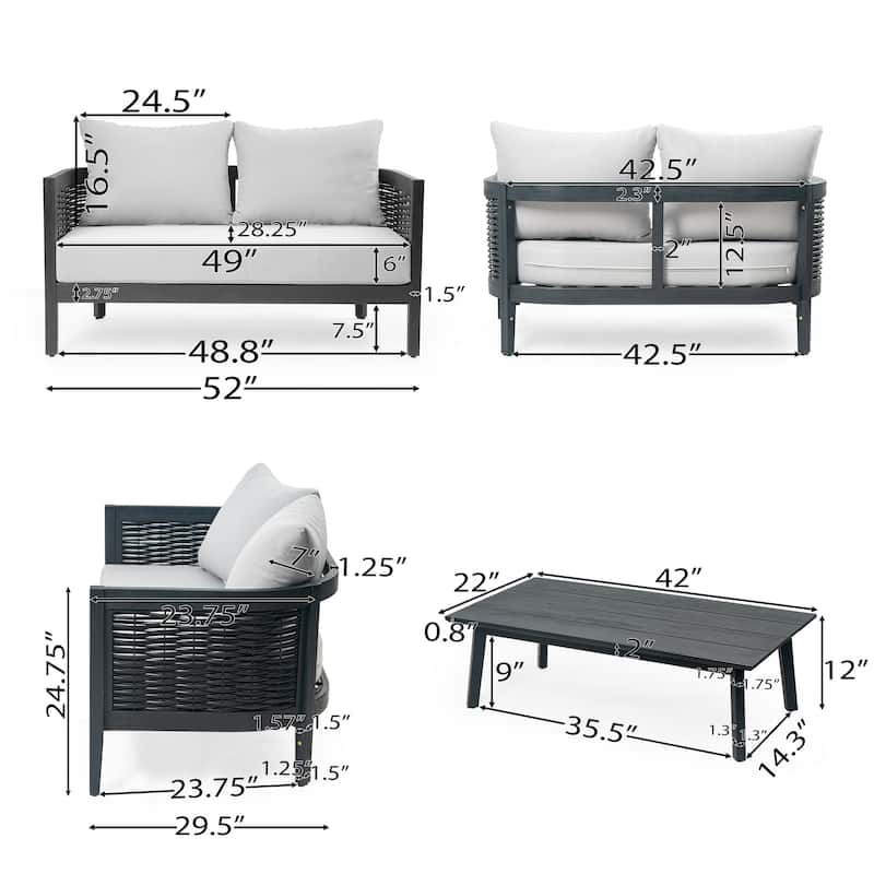 Burchett Outdoor Acacia Wood and Wicker 4 Seater Chat Set with Cushions by Christopher Knight Home