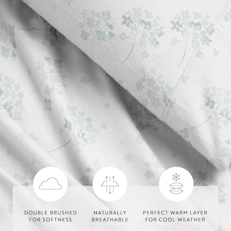 Becky Cameron Flower Bunch 4 Piece 100% Cotton Brushed Flannel Deep Pocket Bed Sheet Set