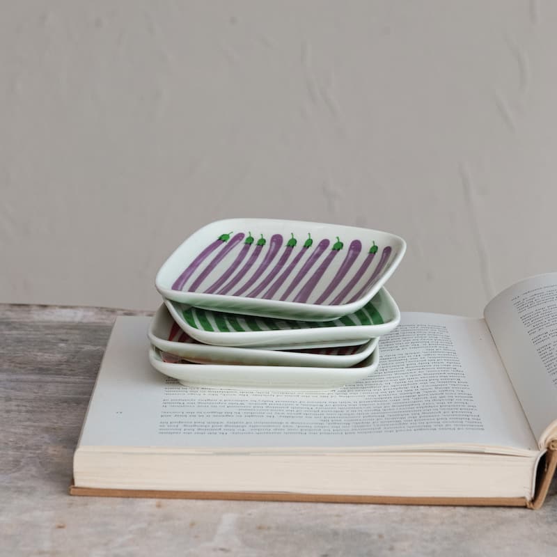 Stoneware Plate with 4 Vegetable Styles - 5.9"L x 5.8"W x 0.8"H