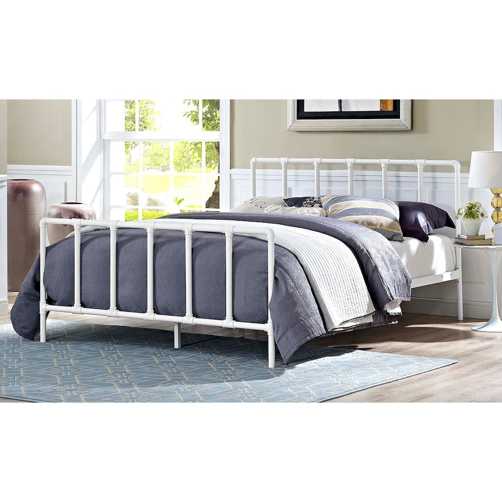 Ovanta Classic White Queen Size Metal Pipe Bed