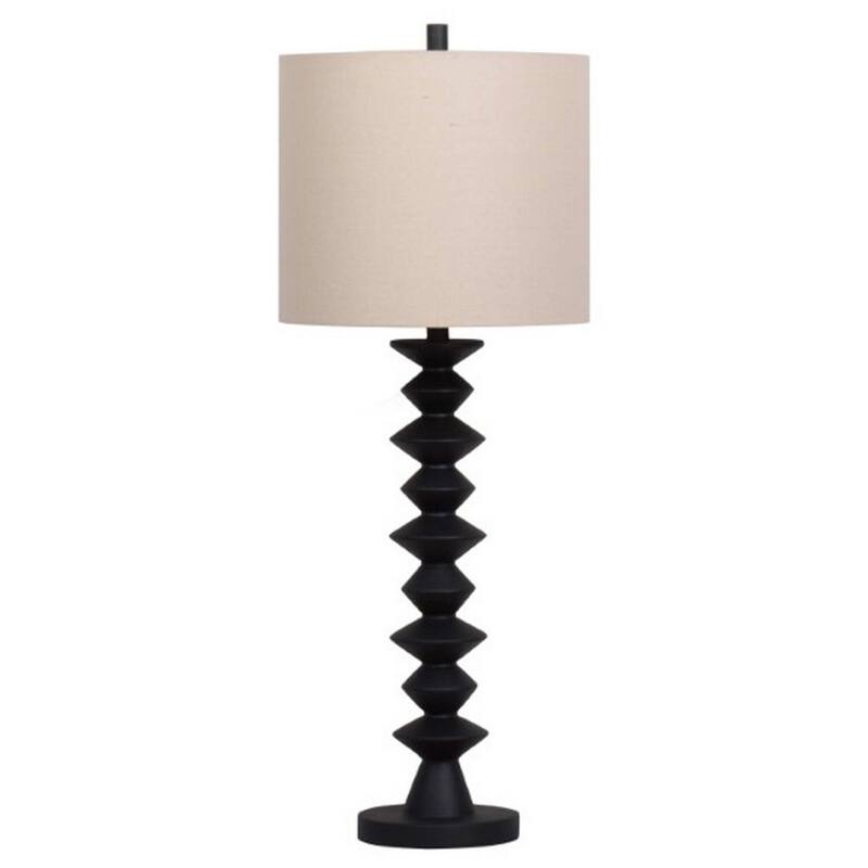 Ando Buffet Table Lamp, Black Turned Fishbone Base, Drum Shade