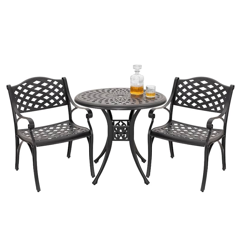 Outdoor 2-Person Cast Aluminum Bistro Set with 2" Umbrella Hole