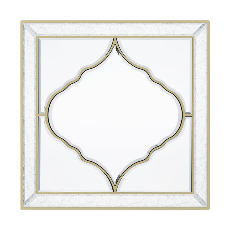 Square Wall Silver Glass Decorative Accent Mirror Golden Rim