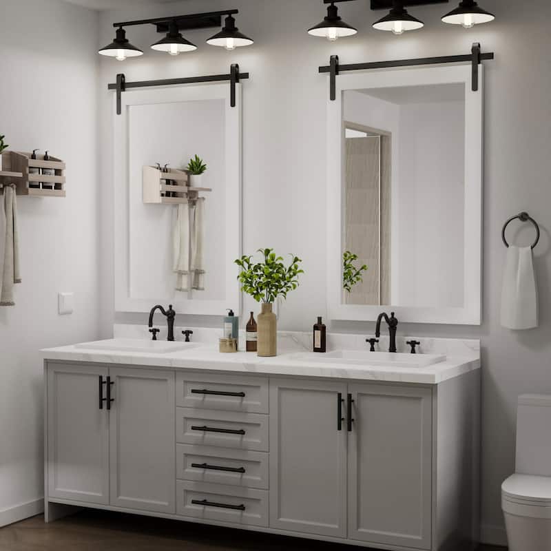 Modern Wall Mirrors, Rectangular Mirror with Wood Framed, Bathroom Mirror Barn Mirror Barn Door Mirror with Multi Size