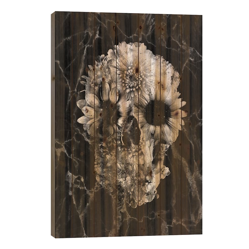Floral Skull II Print On Wood by Ali Gulec - Multi-Color - 26x18x1.5