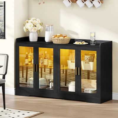Moasis 55'' Sideboard Buffet Cabinet with LED Light, Storage Cabinet with Doors and Adjustable Shelves