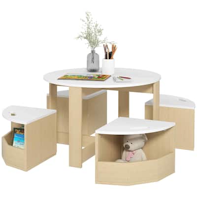 Kids Table and Chairs Set, 5 Piece Toddler Table and Chairs Set with Storage