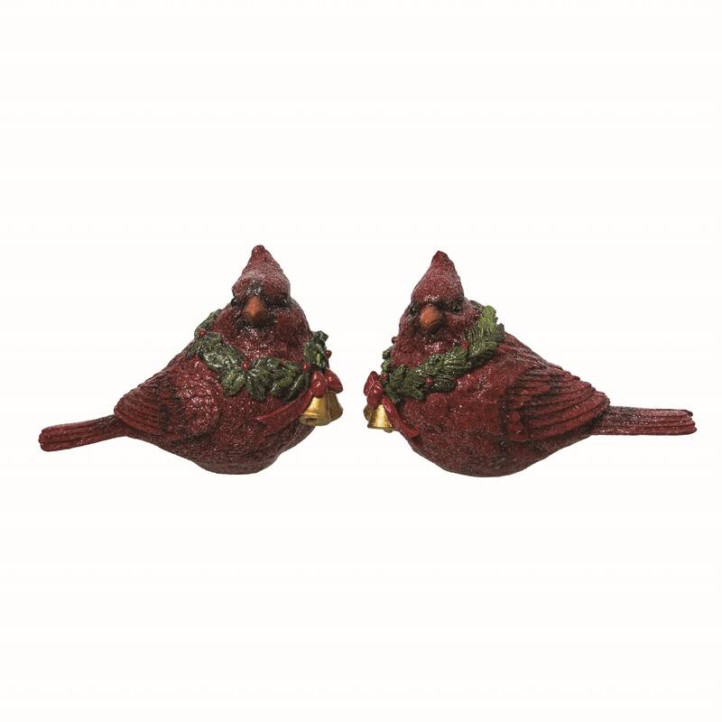 Transpac Resin Red Christmas Large Rustic Bird Figurines Set of 2