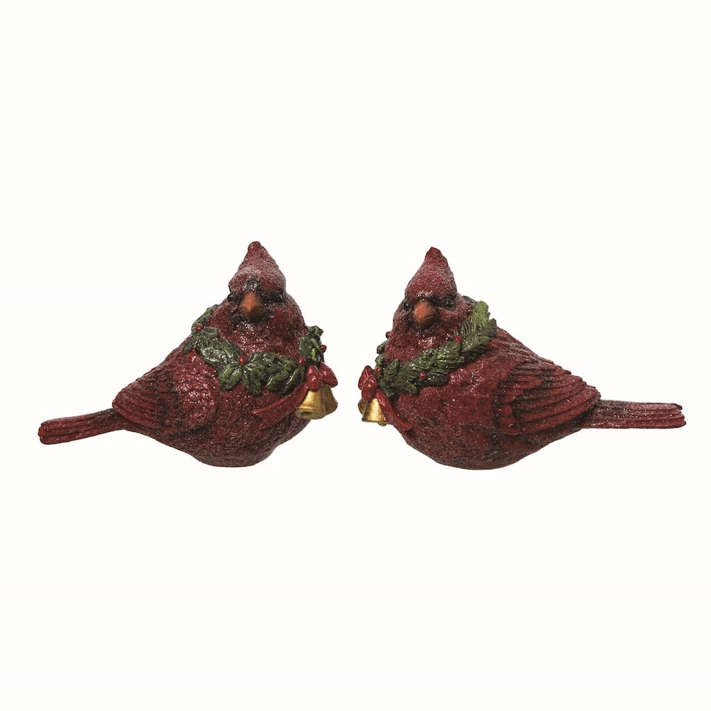 Transpac Resin Red Christmas Large Rustic Bird Figurines Set of 2