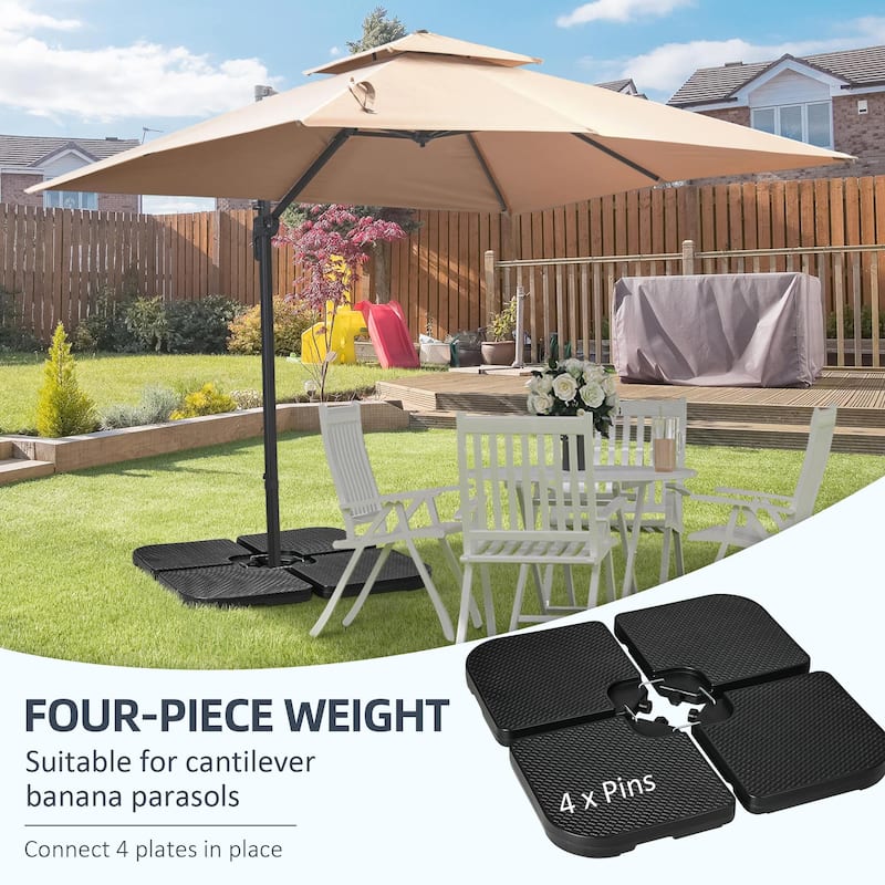 Outsunny 4PCs 175lb Cantilever Patio Umbrella Base Weights for Offset Banana Umbrella, HDPE Water