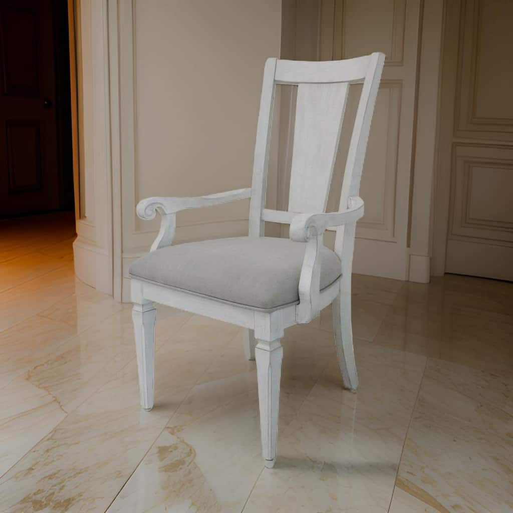 Kate 24 Inch Dining Armchair Set of 2, Light Gray Linen, White Wood Frame