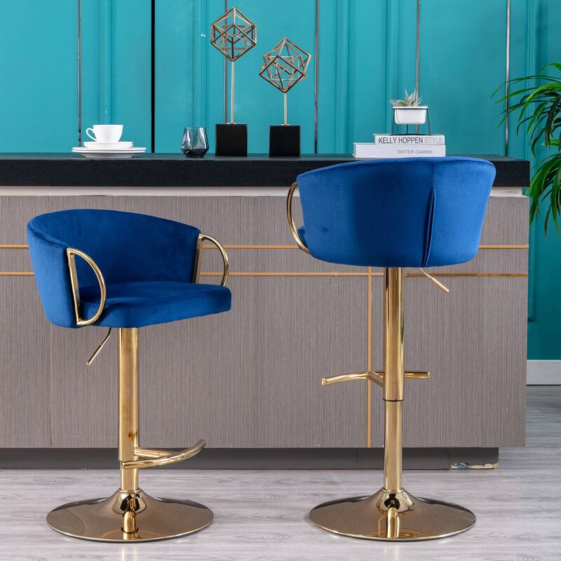 Velvet Swivel Bar Stools Set of 2, Counter Height Dining Chair with Padded Seat, Kitchen Island Stools with Footrest