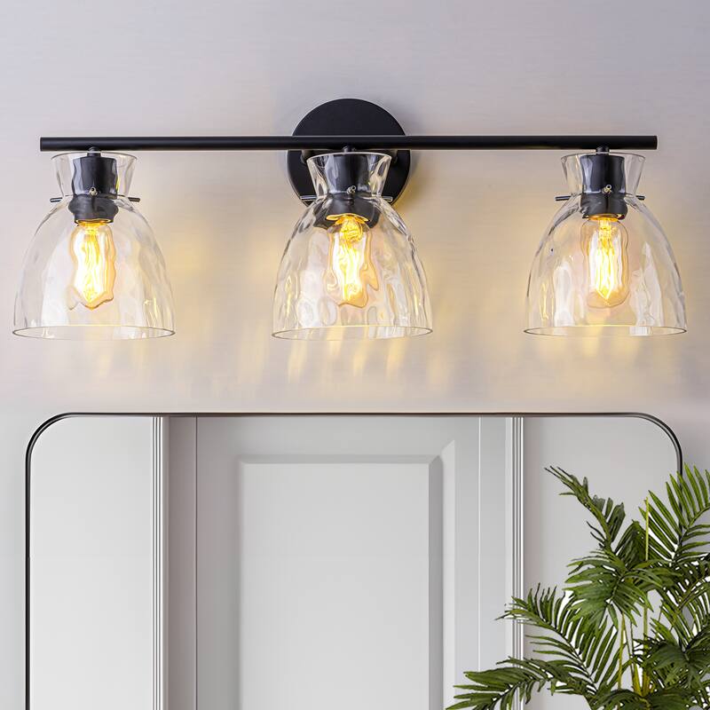 Starsky 3-Lights Modern Dimmable Hammered Glass Bathroom Vanity Light - Black