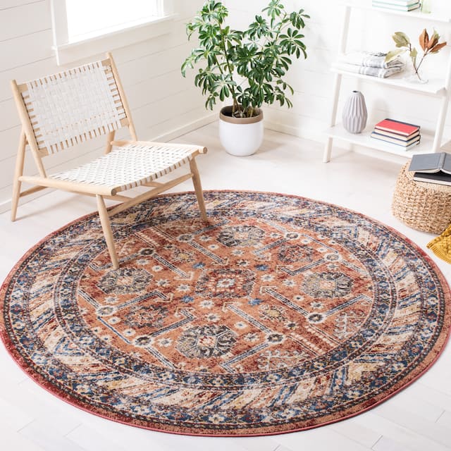 SAFAVIEH Bijar Celie Traditional Distressed Oriental Area Rug - 6'7" x 6'7" Round - Rust/Ivory